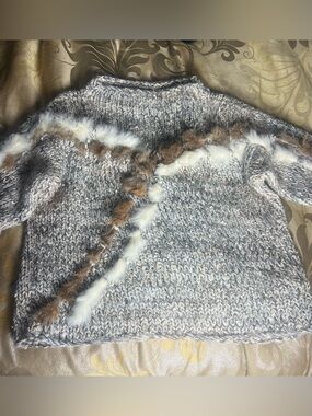 Vintage 80s Mariea Kim Real Fur Embellished Chunky Knit Sweater Size L